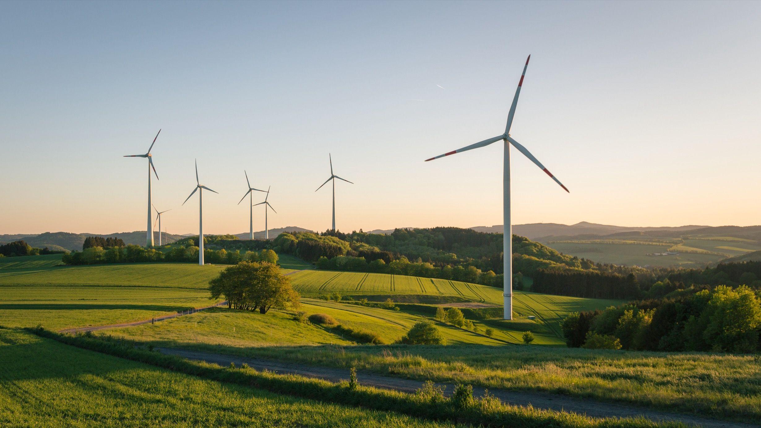 Wind turbines at sunset